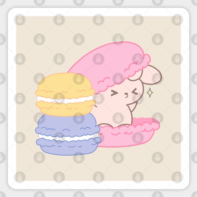 Adorable Bunny Rabbit Nestled Inside a Giant Macaroon - A Sweet Fantasy! Sticker by LoppiTokki